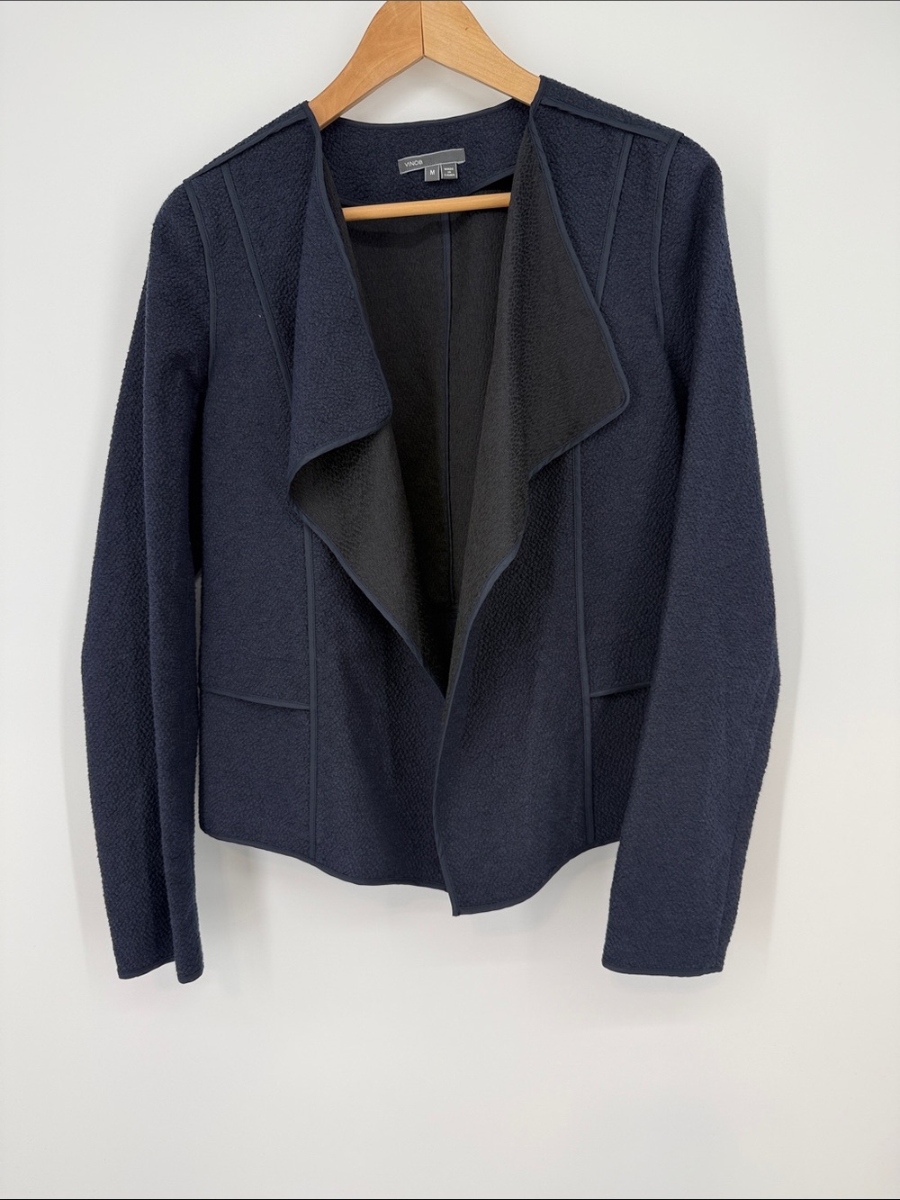 Vince Navy Draped Open-Front Blazer Navy Blue Size Medium